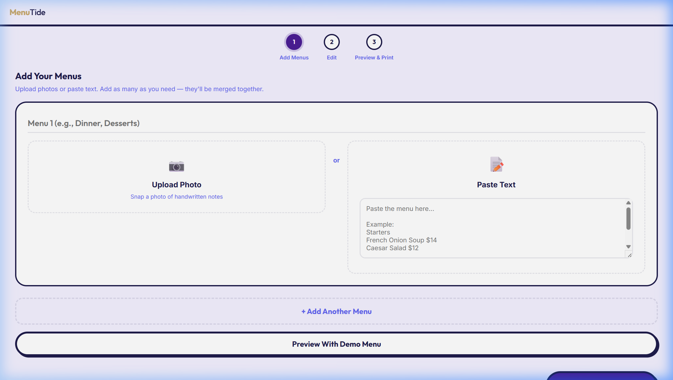 MenuTide Demo